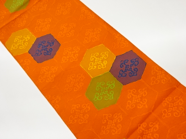 リサイクル　亀甲に抽象菱模様織出し名古屋帯